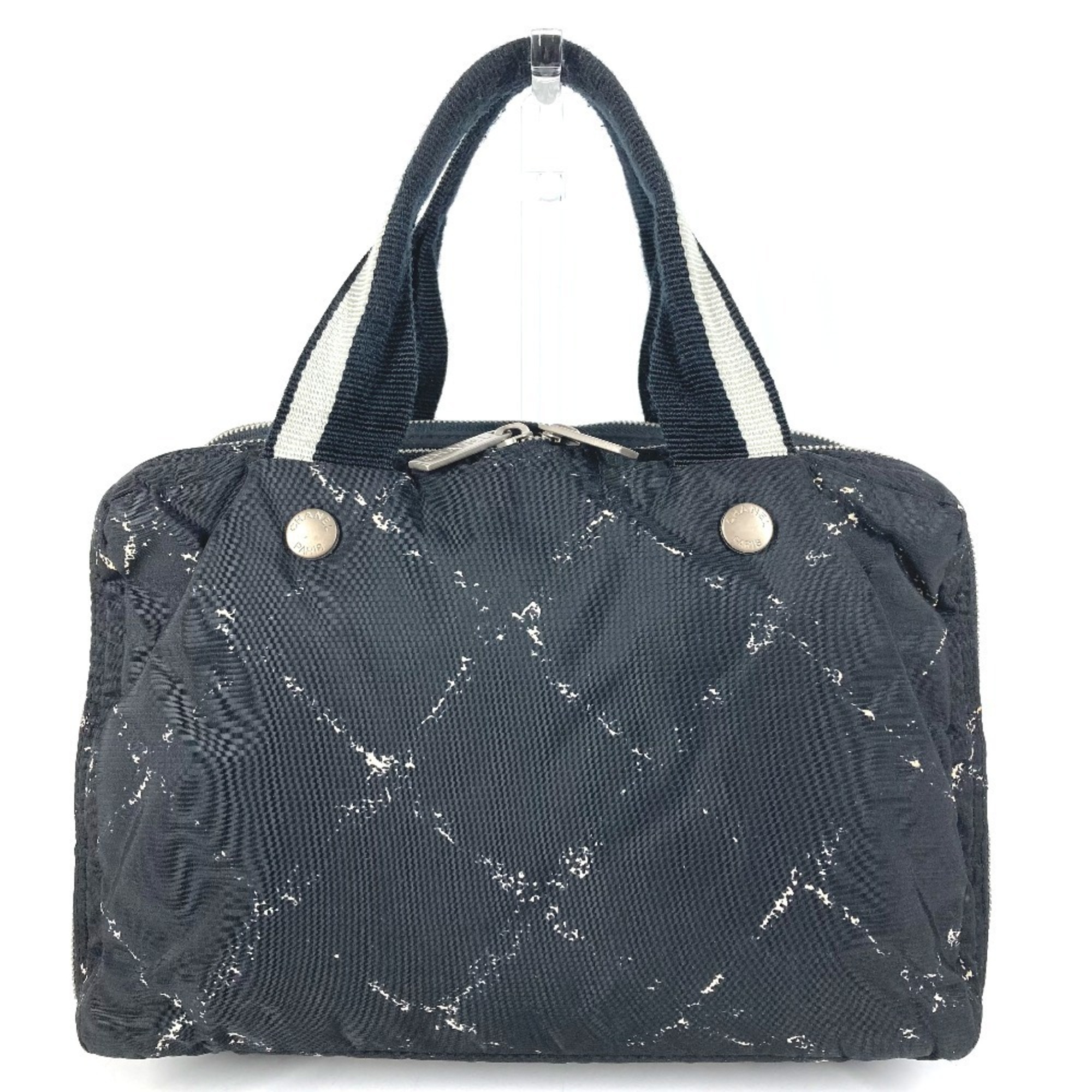Chanel (Chanel) Old Travel Line Logo Bag Tote Handbag Nylon Men's Women's Black